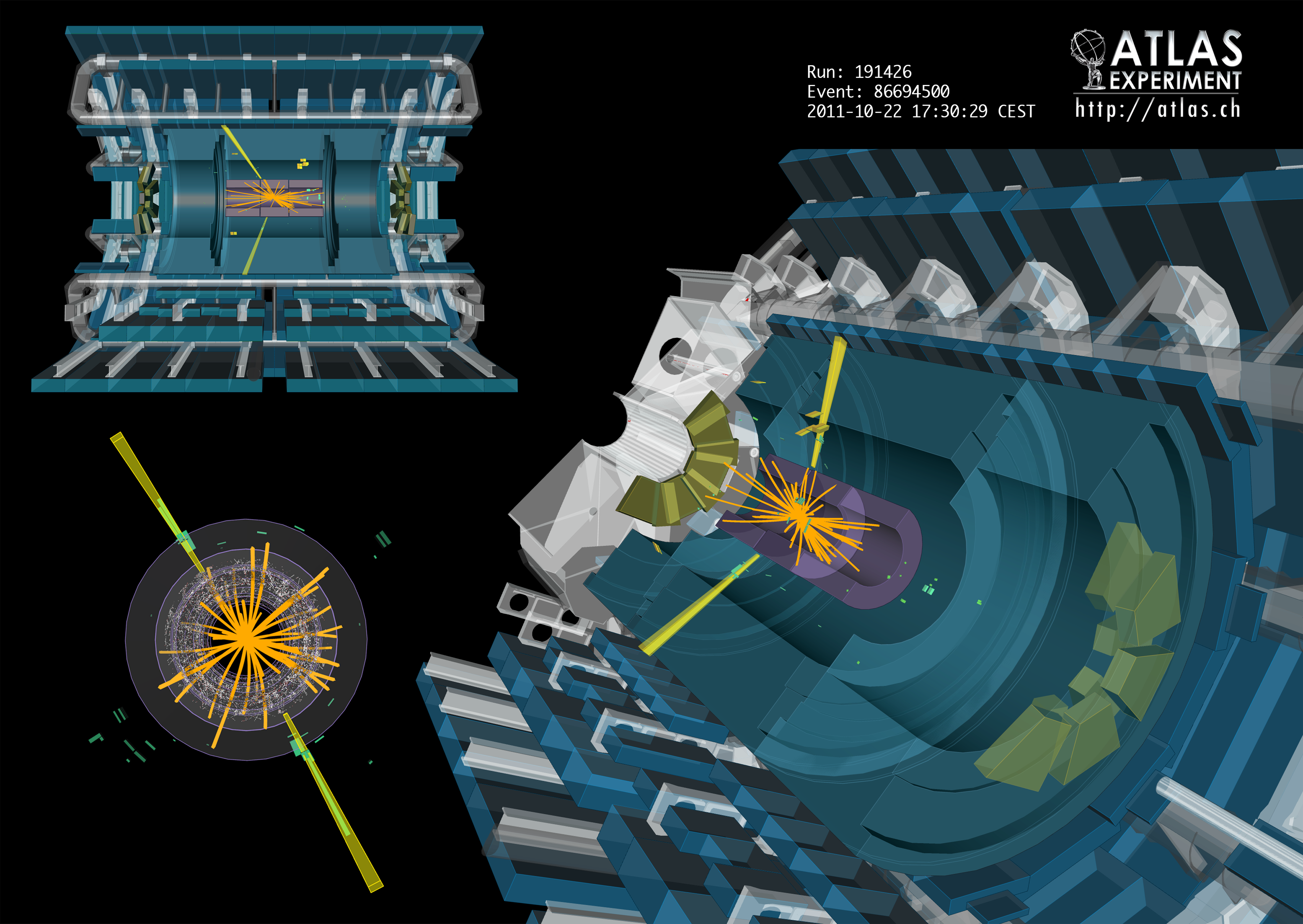 ATLAS detector event display showing two photon candidates from a proton-proton collision